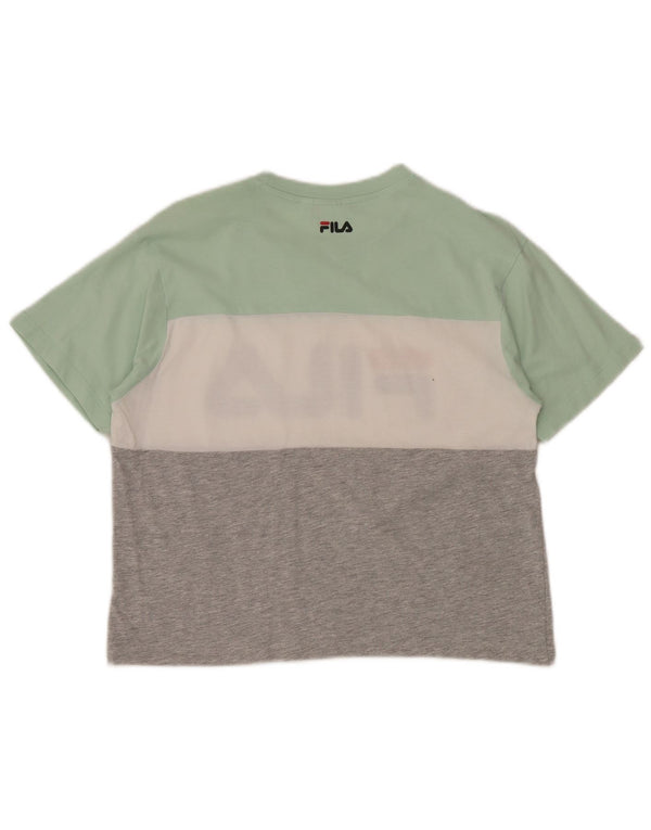 FILA Womens Graphic T-Shirt Top UK 10 Small Green Colourblock