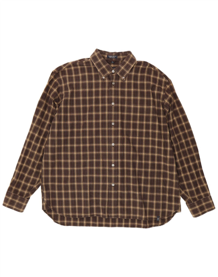 Cămașă Izod pentru bărbați XL, maro, din bumbac cu carouri