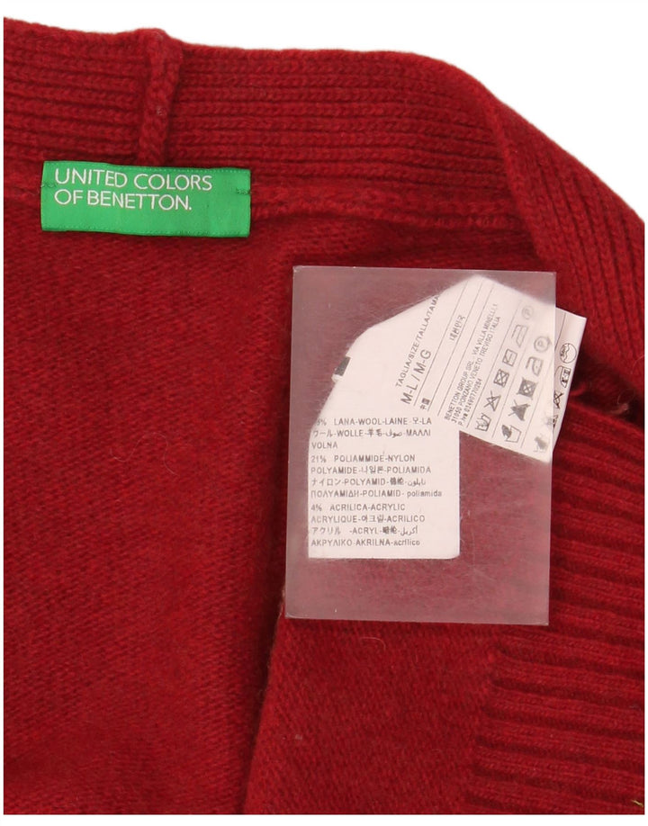 Pulover cardigan supradimensionat pentru femei Benetton UK 14 Lână cu dungi roșii medii