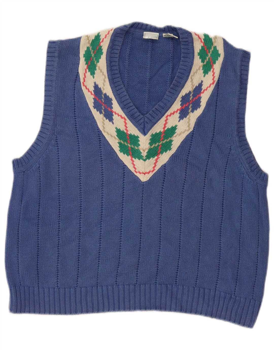 Izod Womens Vest Tank Top UK 16 Large Blue Argyle/Diamond Bumbac