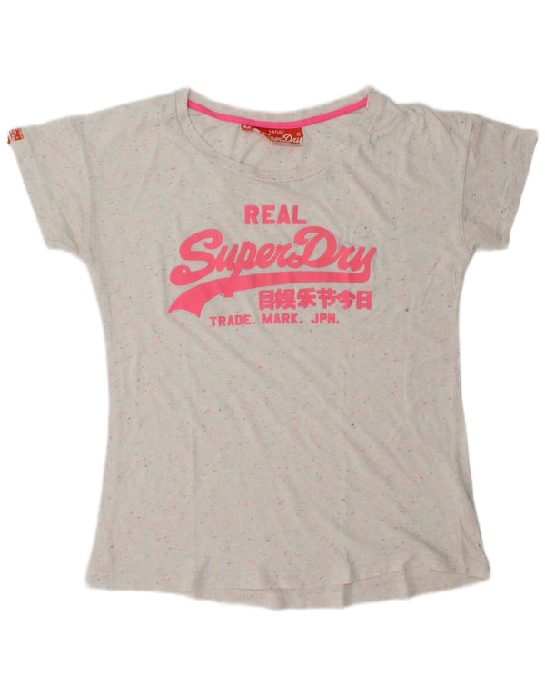 SUPERDRY Tricou cu grafic pentru femei Top UK 14 Medium Bumbac pete alb