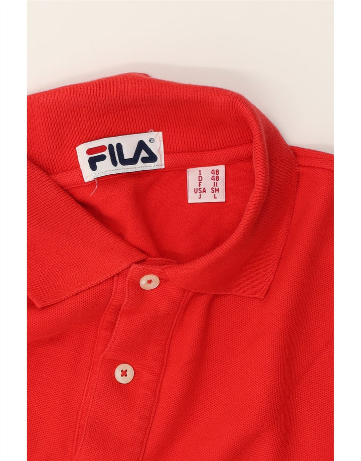 FILA Mens Long Sleeve Polo Shirt IT 48 Medium Red Cotton Vintage Fila and Second-Hand Fila from Messina Hembry 