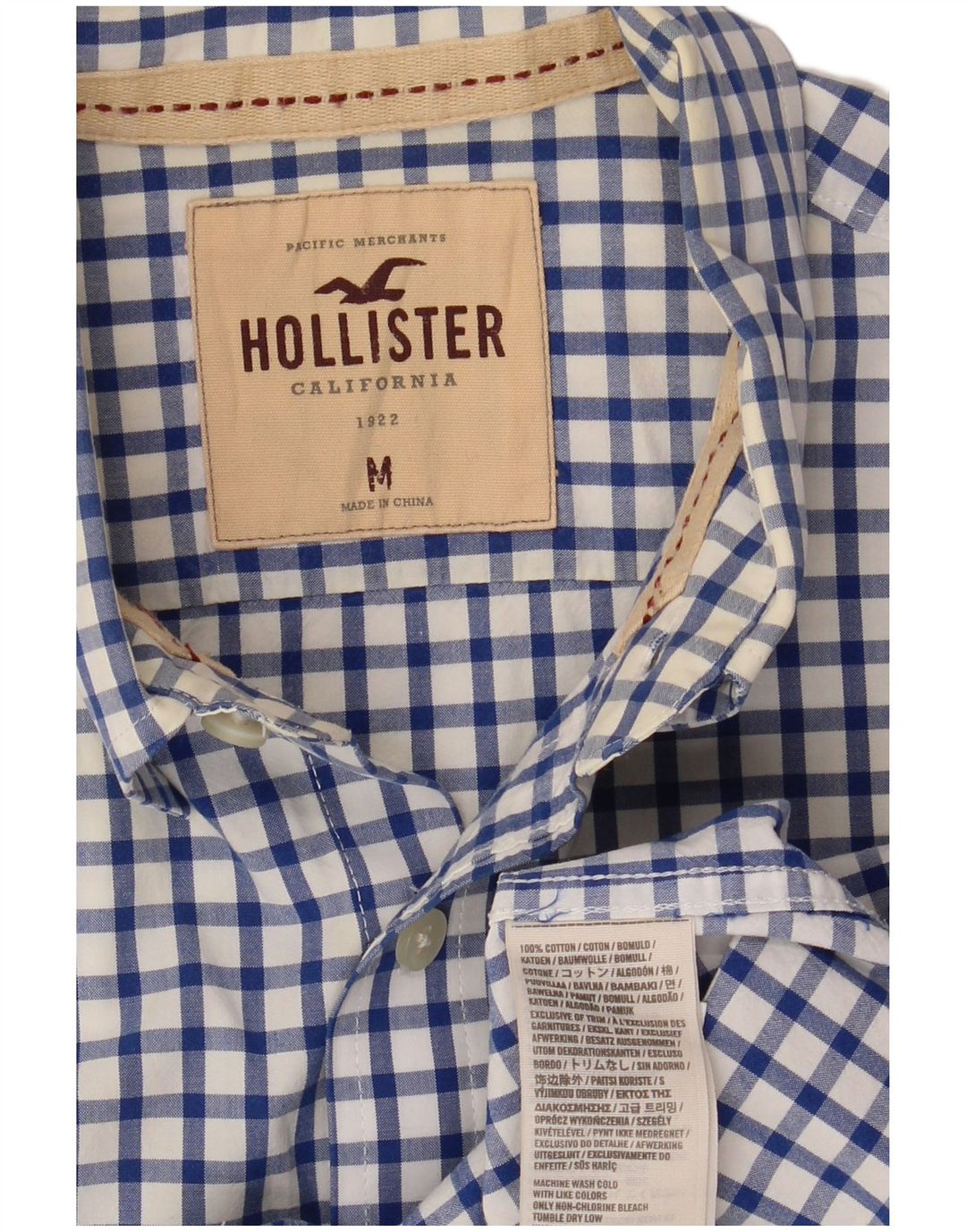 Cămașă pentru bărbați HOLLISTER, bumbac vichy albastru mediu