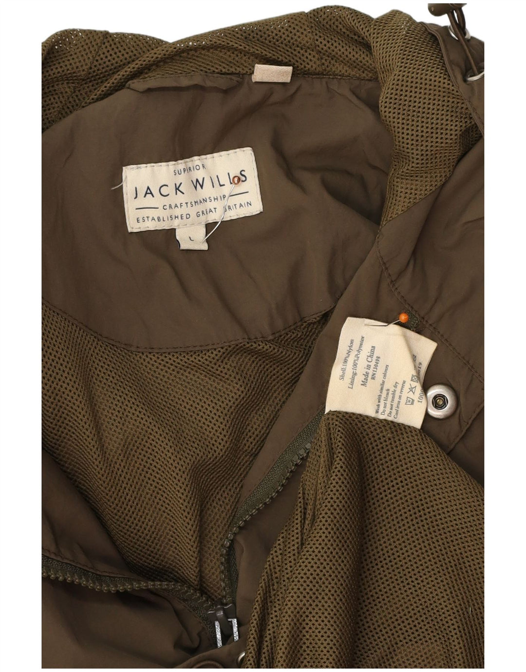 JACK WILLS Jachetă de ploaie cu glugă pentru bărbați UK 40, nailon mare kaki