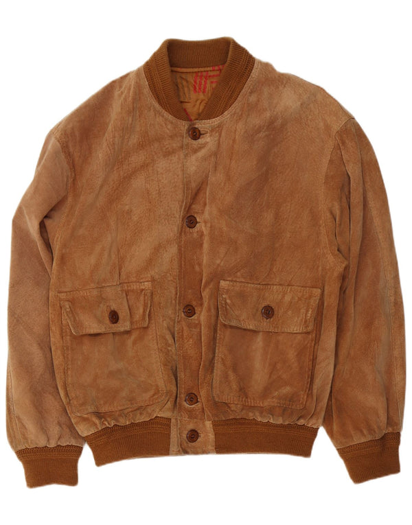 Bomber vintage pentru bărbați din piele intoarsa UK 40 mare, maro, din piele