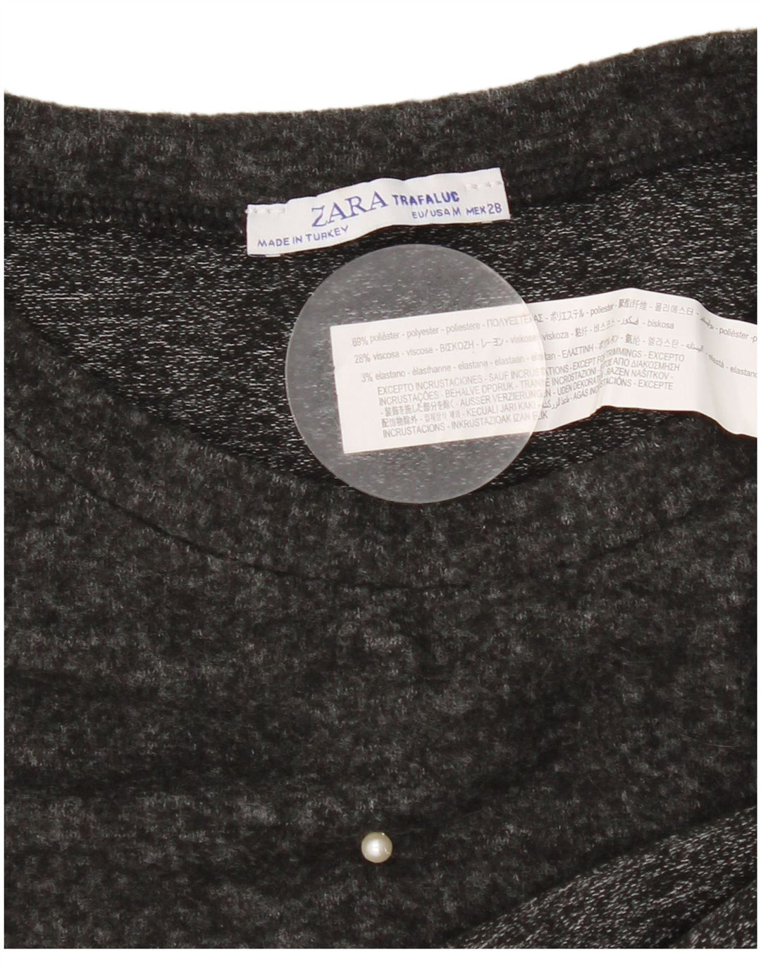 Tricou pentru femei Zara, cu croiala lejeră, UK 14, poliester cu pete, gri mediu
