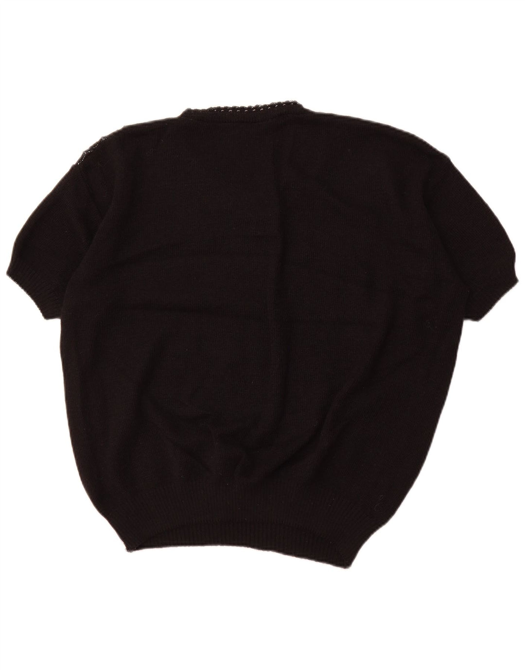 Pulover VINTAGE pentru femei cu mânecă scurtă cu decolteu în V, UK 18 XL, cu dungi negre