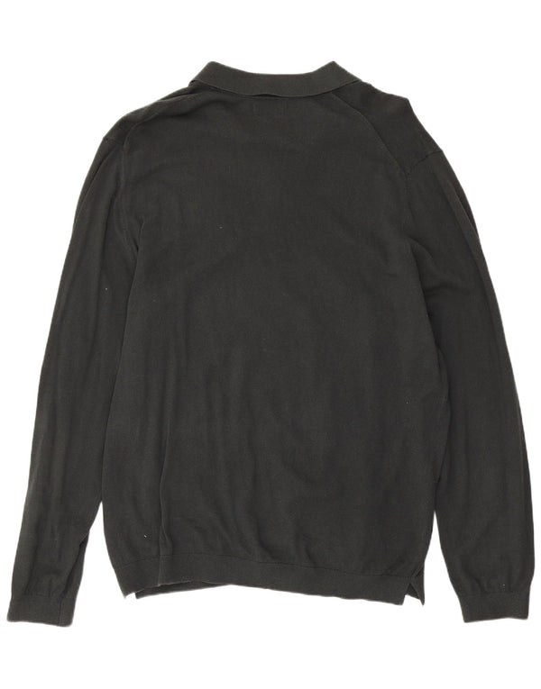 Massimo Dutti Pulover cu gât polo pentru bărbați, XL, bumbac negru