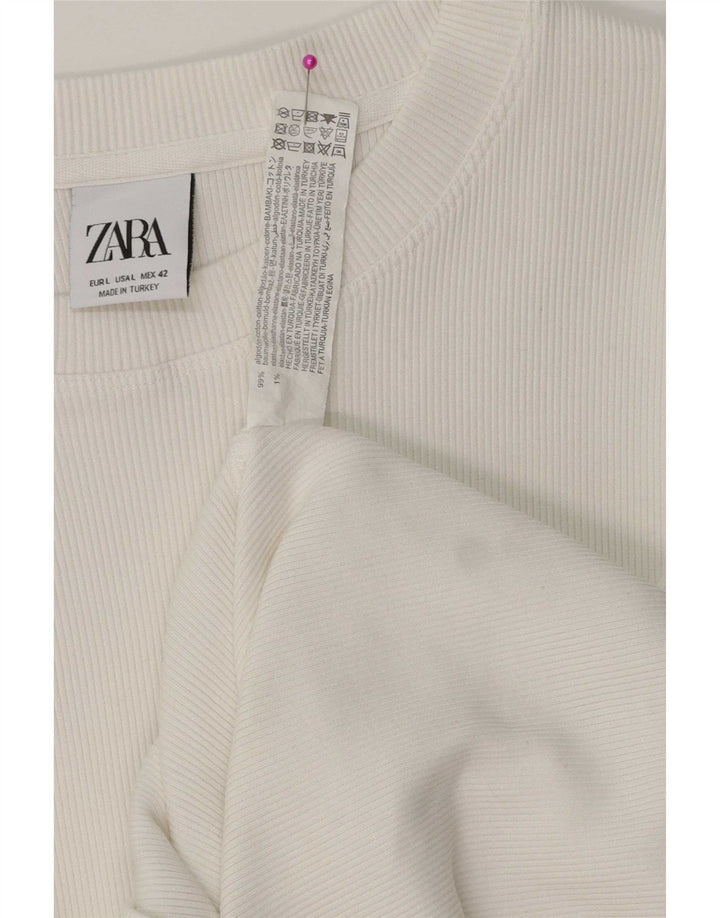 Pulover pentru bărbați Zara, cu gât de barcă, mare, alb, din bumbac