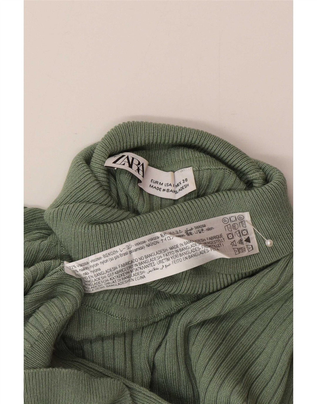 Pulover cu gât rulat Zara pentru femei UK 12 Viscoză verde medie