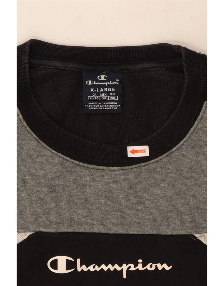 Hanorac grafic pentru bărbați CHAMPION Pulover XL, bumbac color-bloc negru