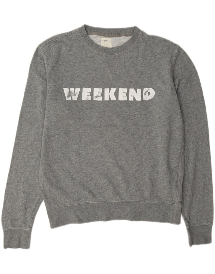 Pulover pentru femei Marks & Spencer, cu grafică de weekend, UK 14, gri mediu