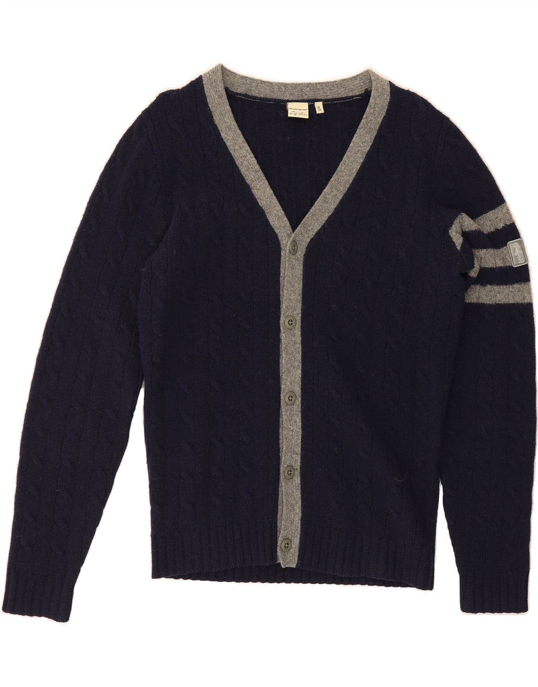 Pulover cardigan pentru bărbați REFRIGUE, lână de miel cu dungi mici, albastru
