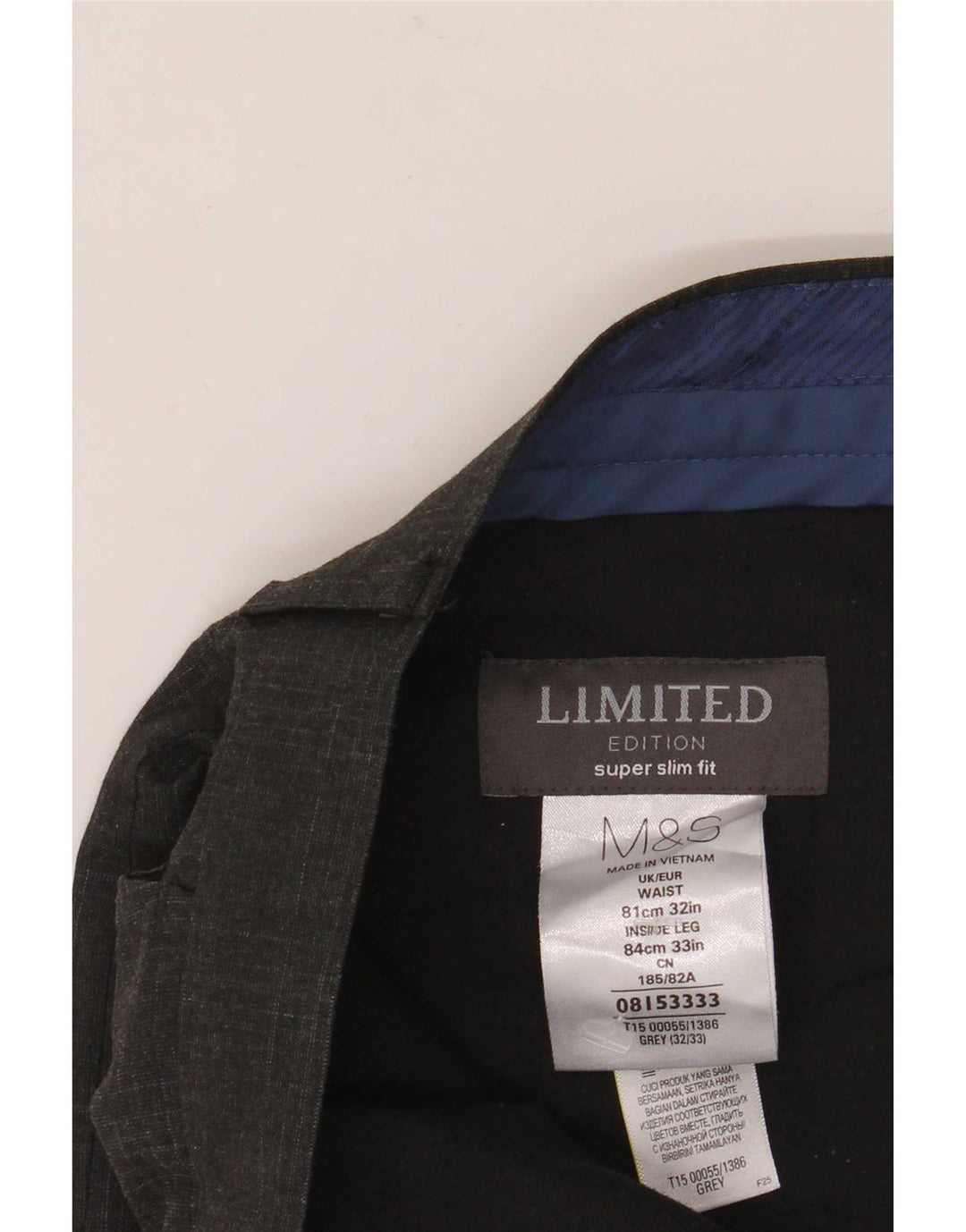 Pantaloni de costum pentru bărbați Marks & Spencer Super Slim Fit L32 L33 Gri Check
