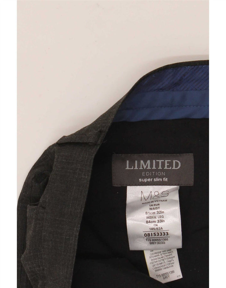 Pantaloni de costum pentru bărbați Marks & Spencer Super Slim Fit L32 L33 Gri Check