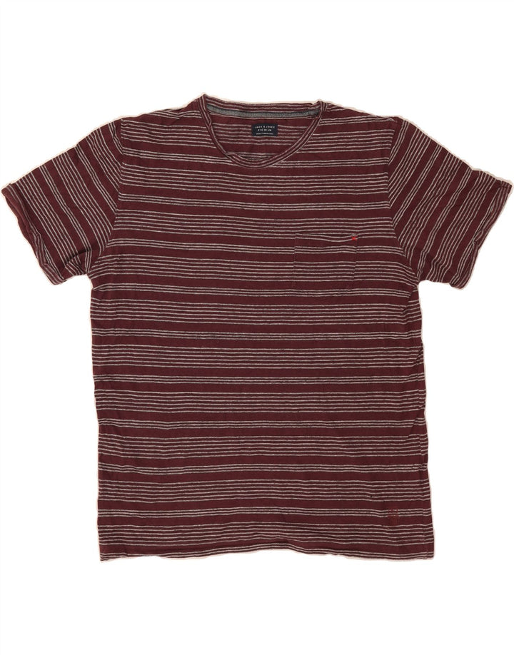 JACK & JONES Mens T-Shirt Top Medium Burgundy Striped Vintage Jack & Jones and Second-Hand Jack & Jones from Messina Hembry 