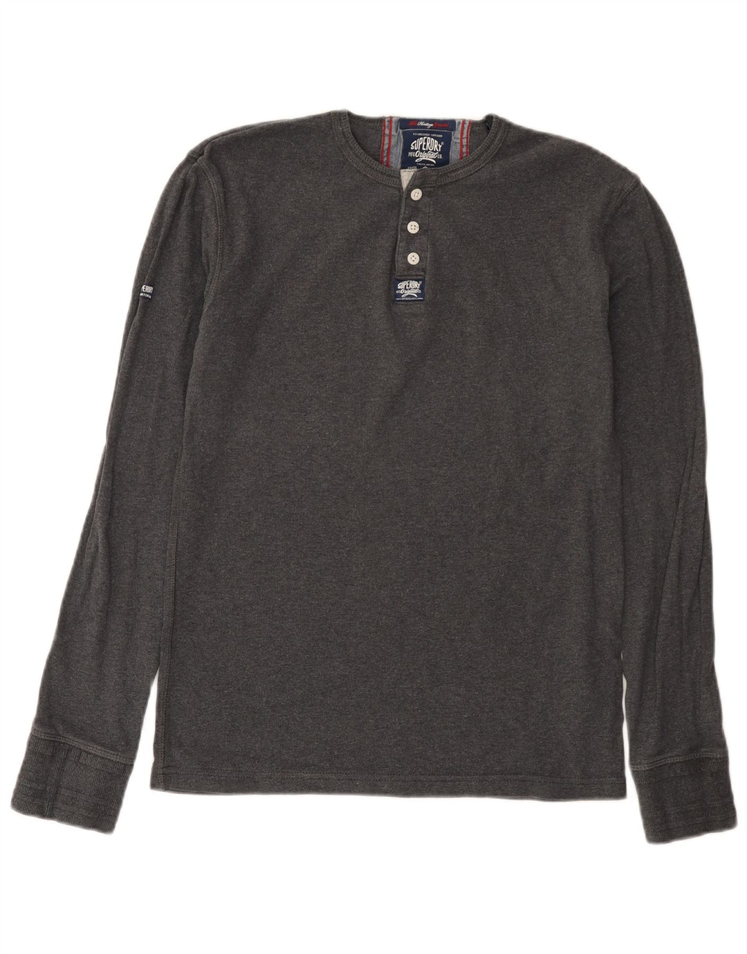 Superdry pentru bărbați Heritage Top cu mânecă lungă din bumbac gri mediu
