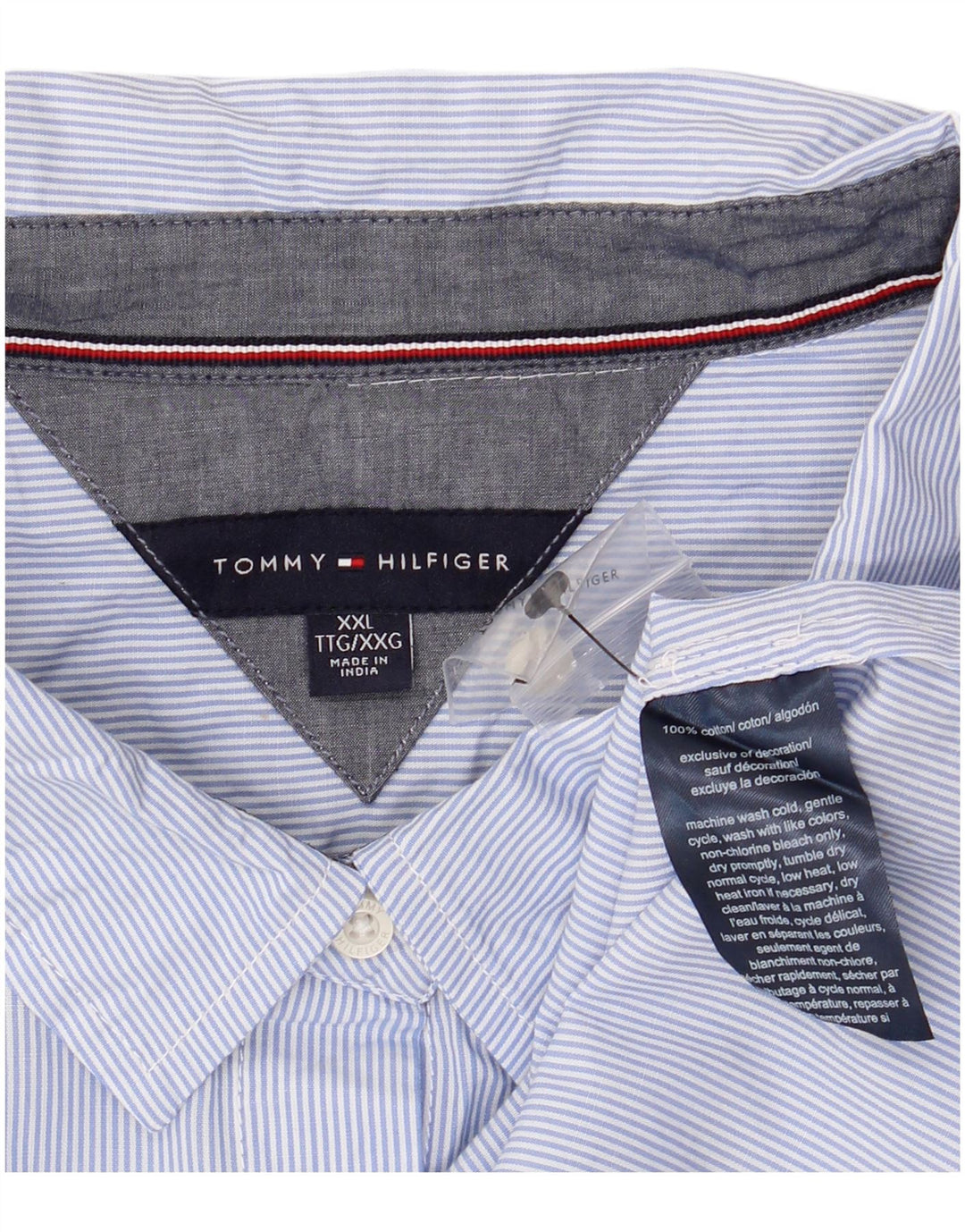 Cămașă TOMMY HILFIGER pentru femei UK 20 2XL Blue Pinstripe Bumbac