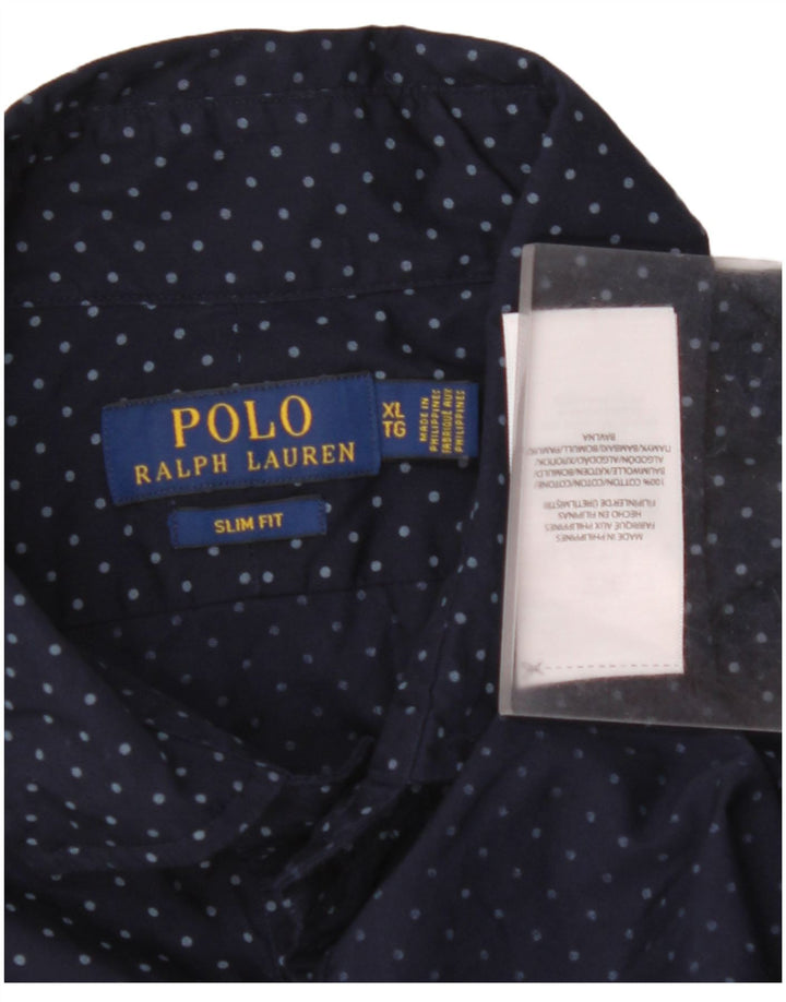 Cămașă pentru bărbați POLO RALPH LAUREN, slim fit, bumbac cu pete, albastru marin