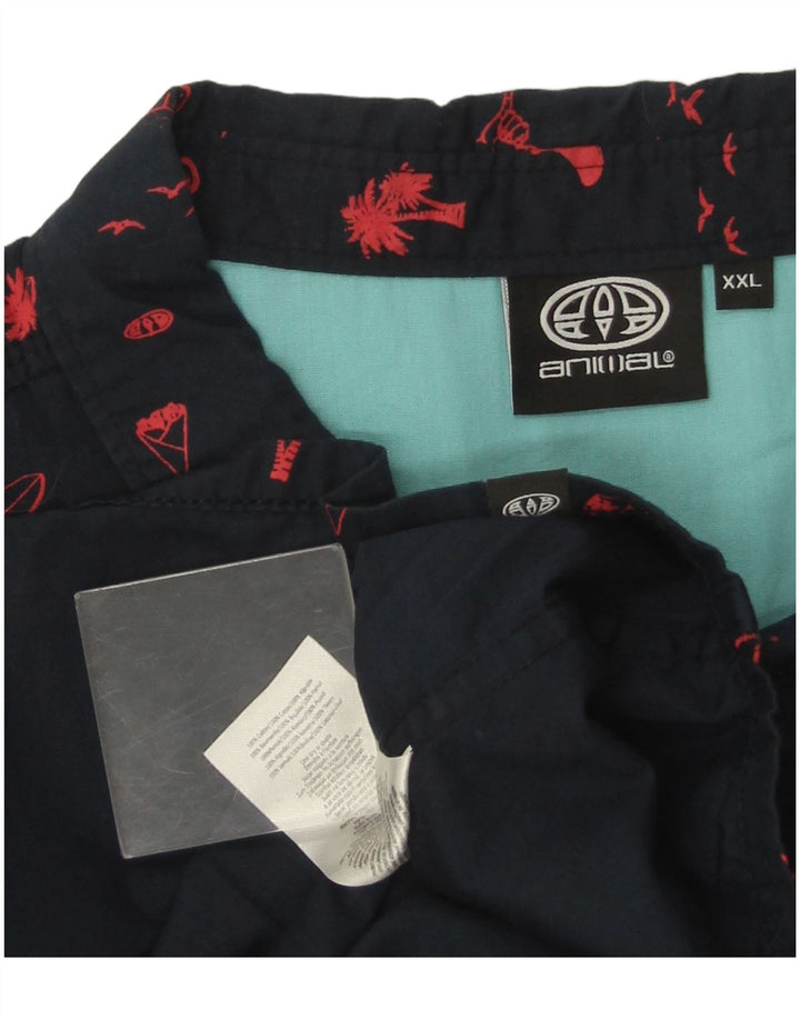 Cămașă cu mânecă scurtă pentru bărbați cu model abstract Animal 2XL bumbac bleumarin