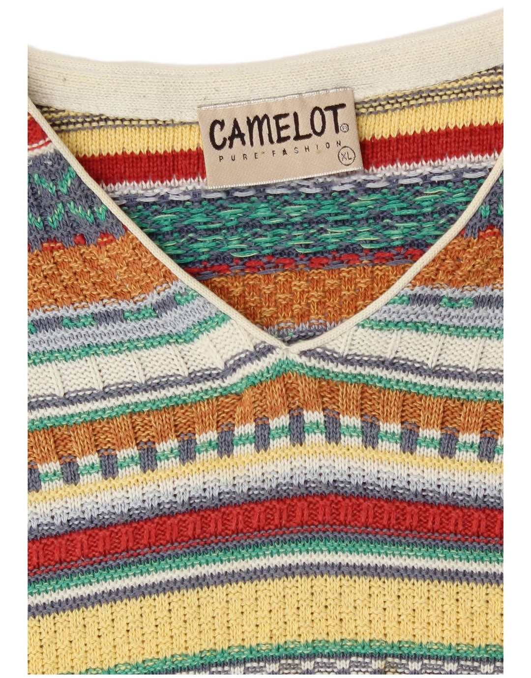 Pulover pentru femei Camelot cu decolteu în V UK 18 XL, multicolor, geometric, retro