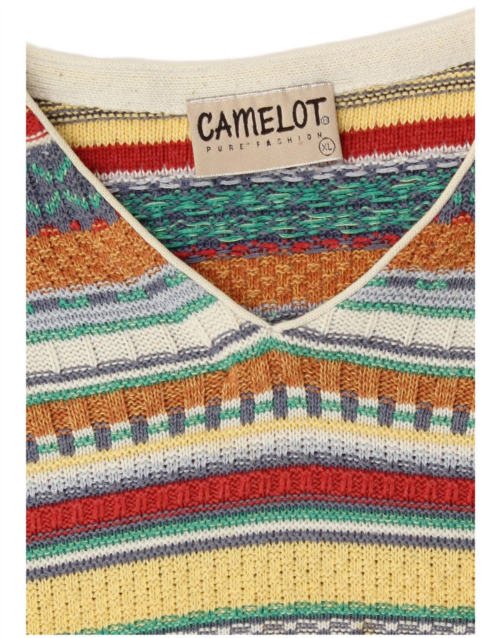 Pulover pentru femei Camelot cu decolteu în V UK 18 XL, multicolor, geometric, retro