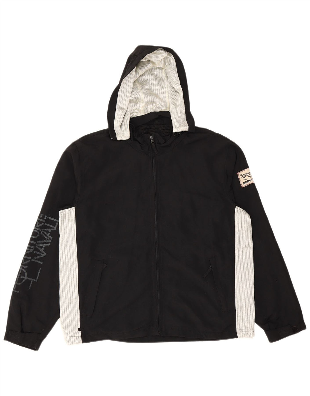 MURPHY & NYE Jachetă de ploaie cu glugă cu grafică pentru bărbați UK 36, negru, color-block