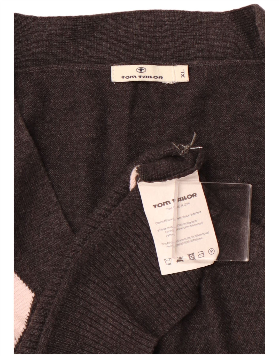 TOM TAILOR Pulover Crop Cardigan pentru femei UK 18 XL Negru Argyle/Diamond