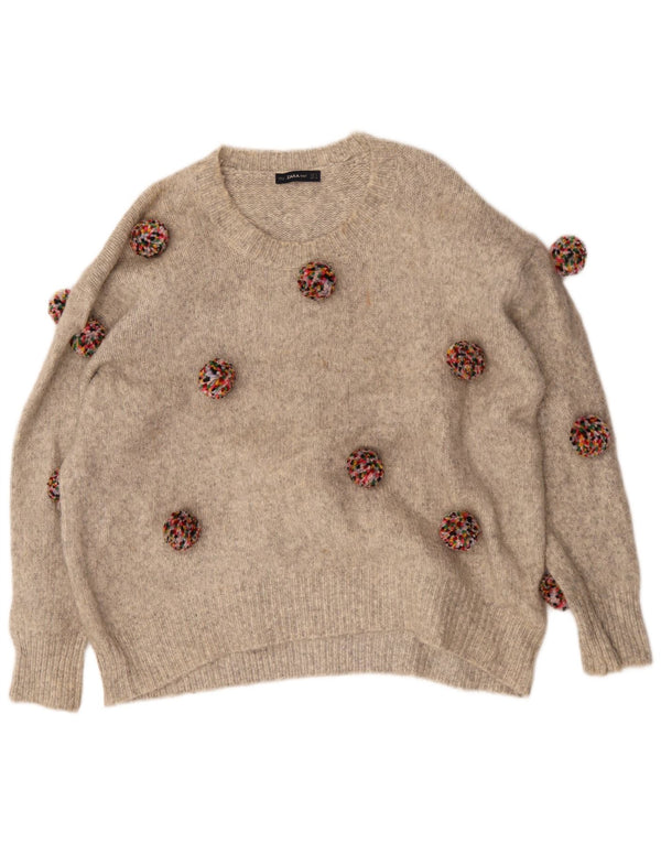 Pulover supradimensionat pentru femei Zara, cu gât de barcă, Marea Britanie 10 Mic, Bej, pete