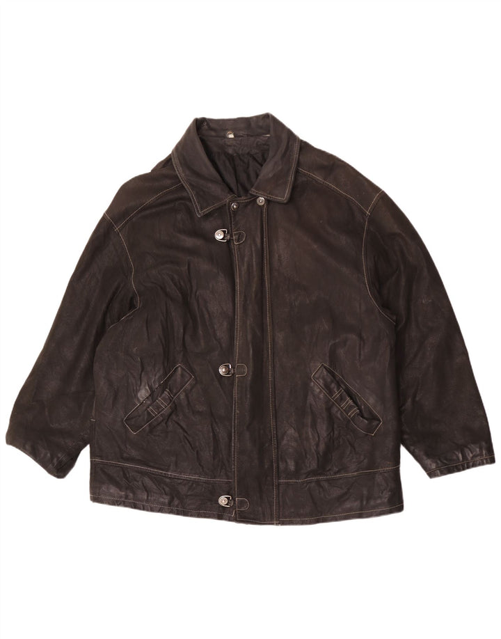 Jachetă de piele vintage pentru bărbați UK 44 2XL din piele neagră