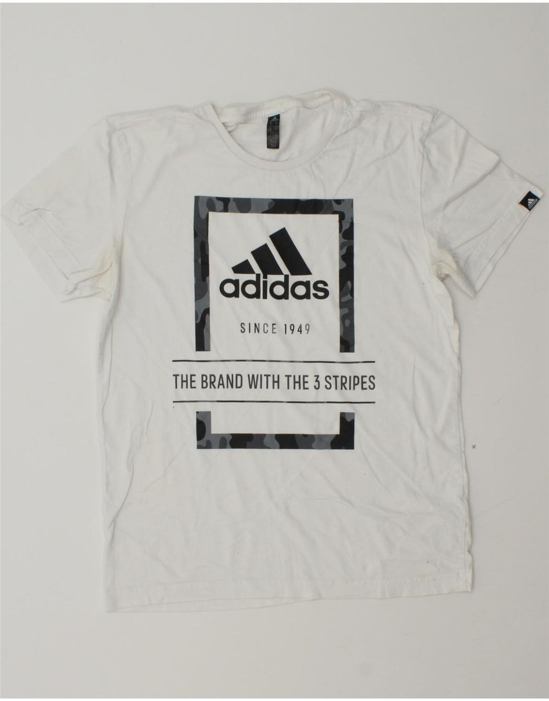 ADIDAS Mens Graphic T-Shirt Top Small White Cotton Vintage Adidas and Second-Hand Adidas from Messina Hembry 