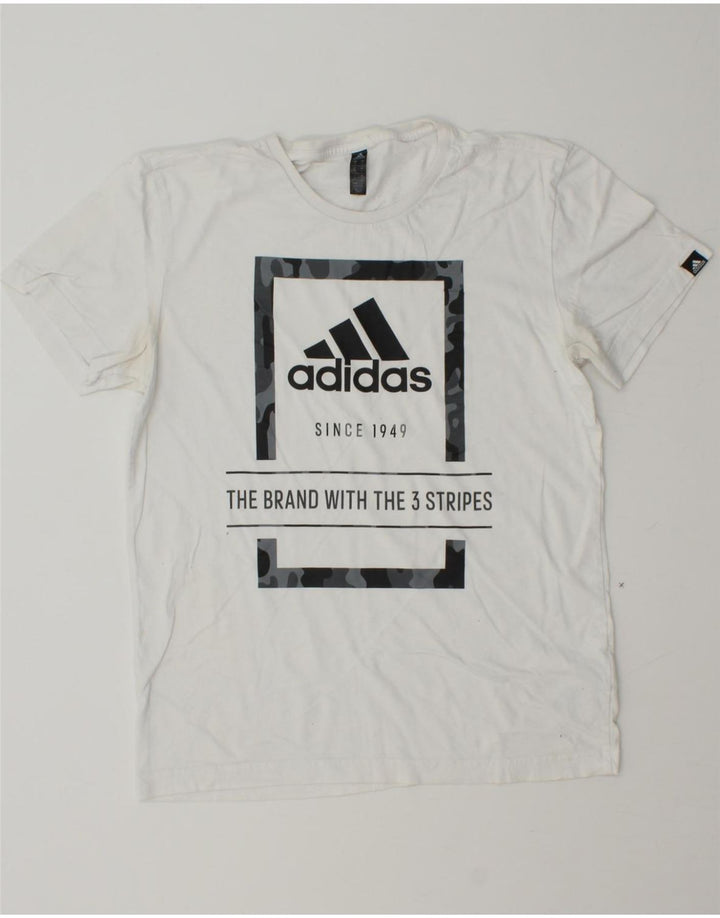 ADIDAS Mens Graphic T-Shirt Top Small White Cotton Vintage Adidas and Second-Hand Adidas from Messina Hembry 