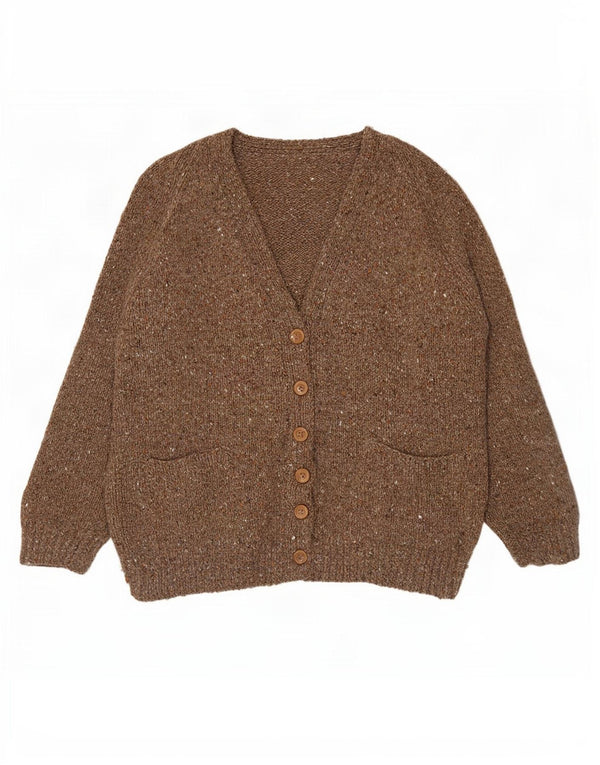 Pulover cardigan vintage pentru femei UK 12 maro mediu cu pete