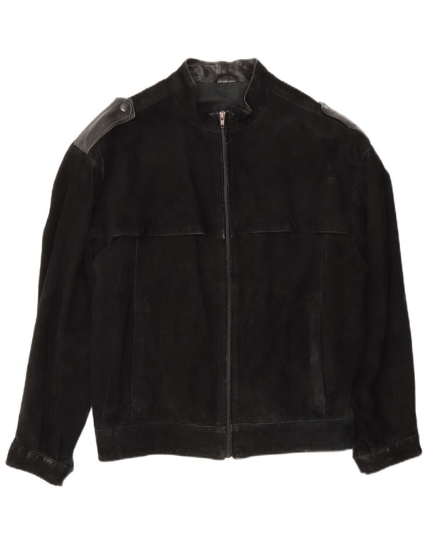 Jachetă de bombardier militară din piele intoarsa pentru barbati vintage IT 46 Small Black