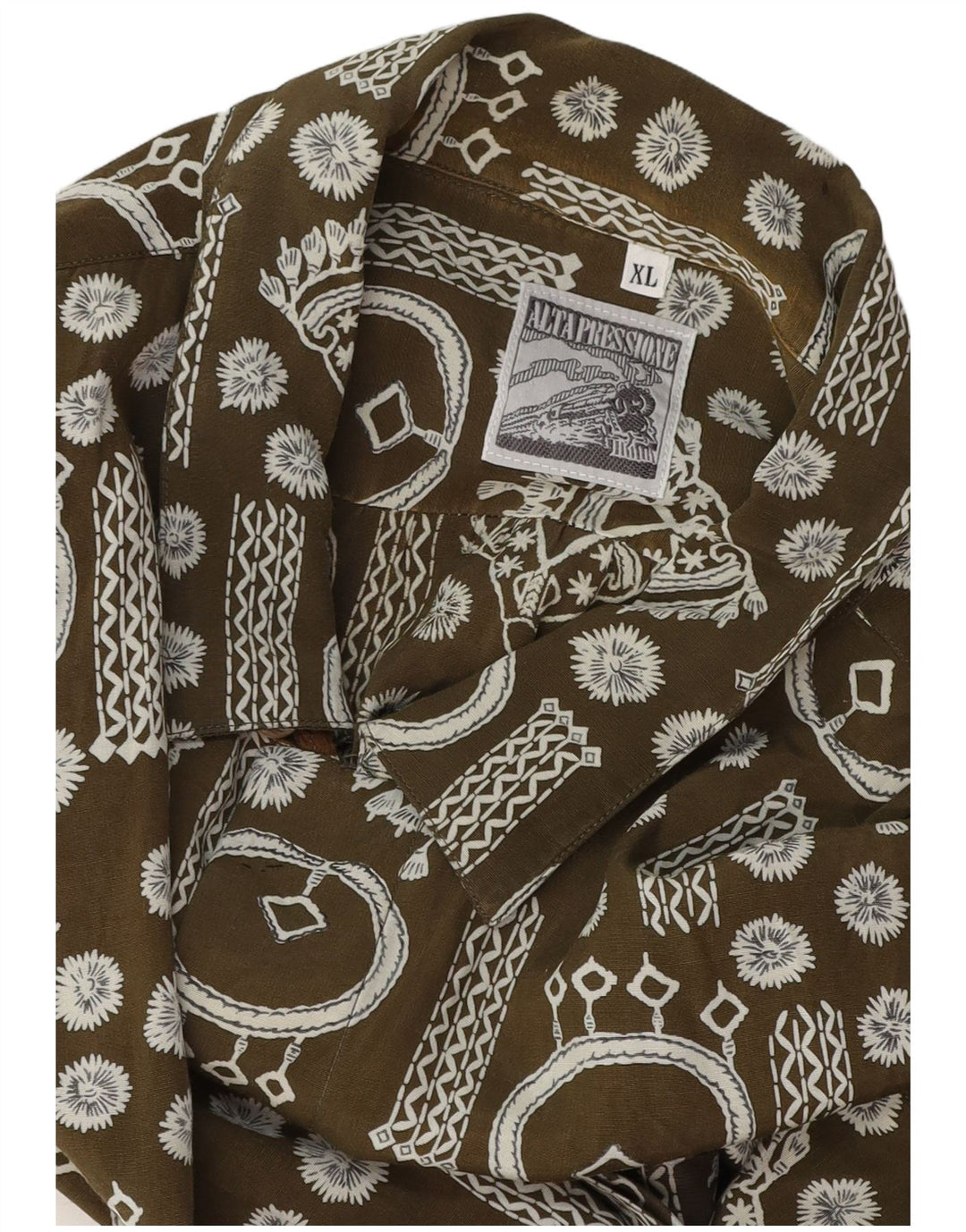 Cămașă cu mânecă scurtă vintage pentru bărbați, cu model abstract, XL kaki