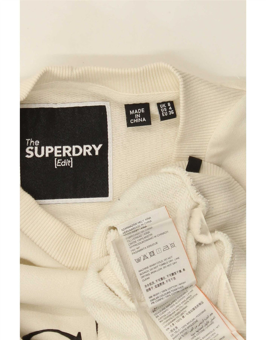 Pulover Superdry pentru femei Crop oversized UK 8 Small Off White