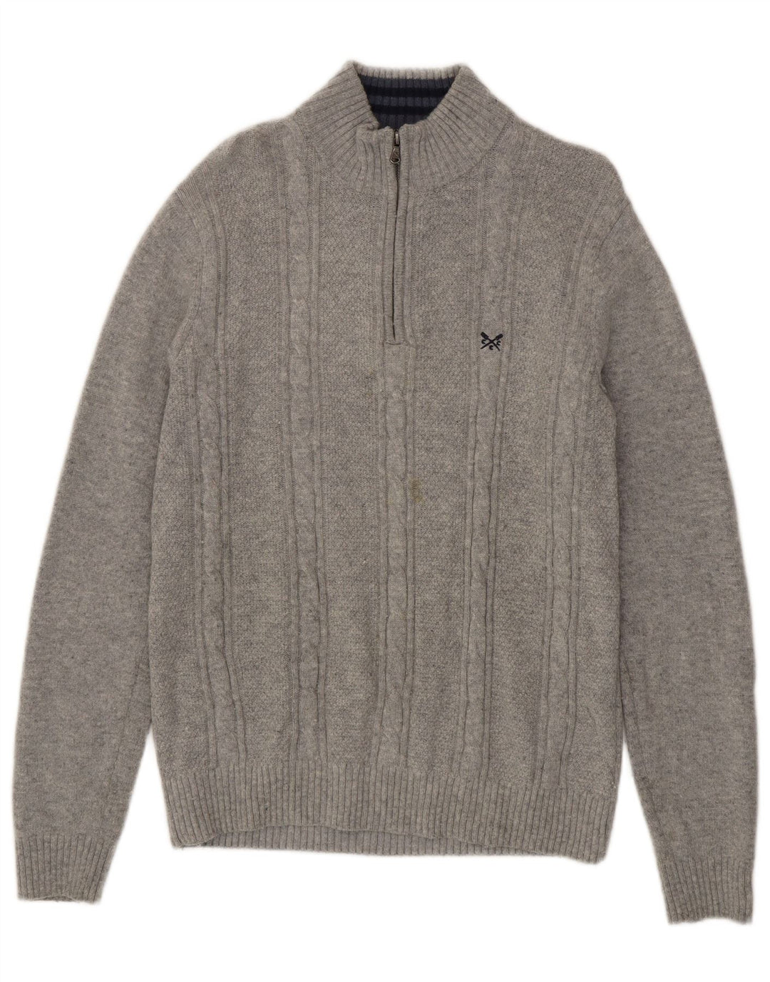 Crew Clothing Pulover pentru bărbați, cu fermoar, cu gât, lână de miel mare, gri