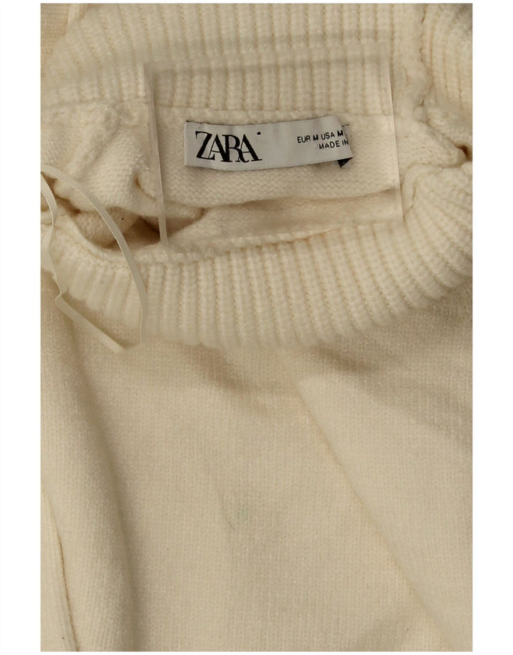 Pulover de damă Zara Crop oversized cu gât rulat UK 14 Medium Off White
