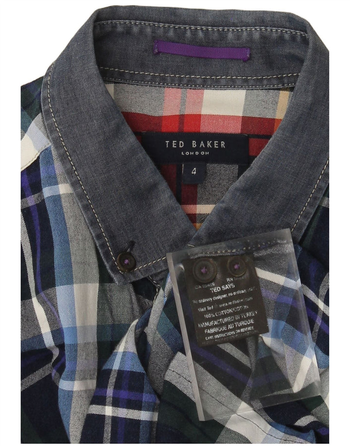 Cămașă pentru bărbați Ted Baker Mărimea 4 mare din bumbac cu carouri bleumarin