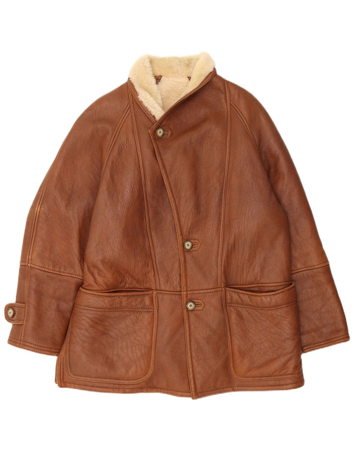 Jachetă vintage pentru bărbați din shearling IT 52 XL maro din shearling