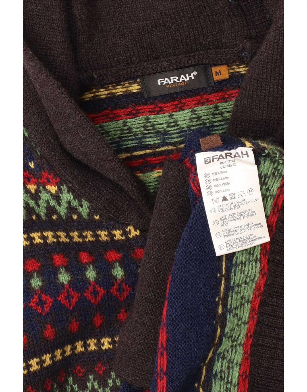 Pulover cardigan cu fermoar complet Farah pentru bărbați, lână Fair Isle, albastru mediu