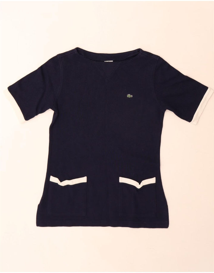 Lacoste Womens T-Shirt Top Size 39 Medium Navy Blue Colourblock Cotton