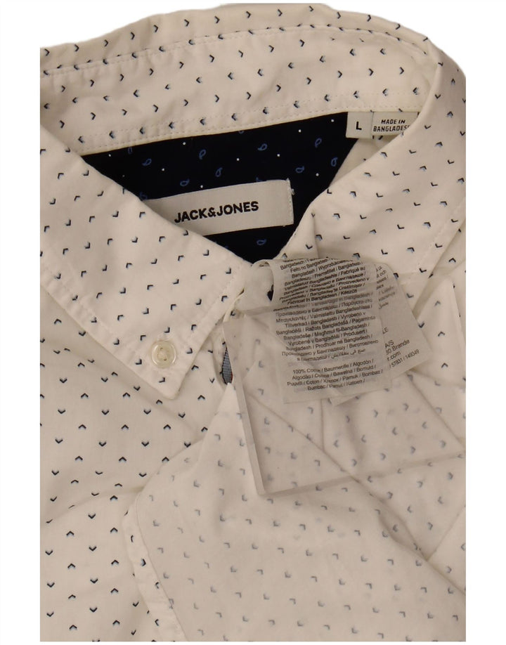 JACK & JONES Mens Shirt Large White Flecked Cotton
