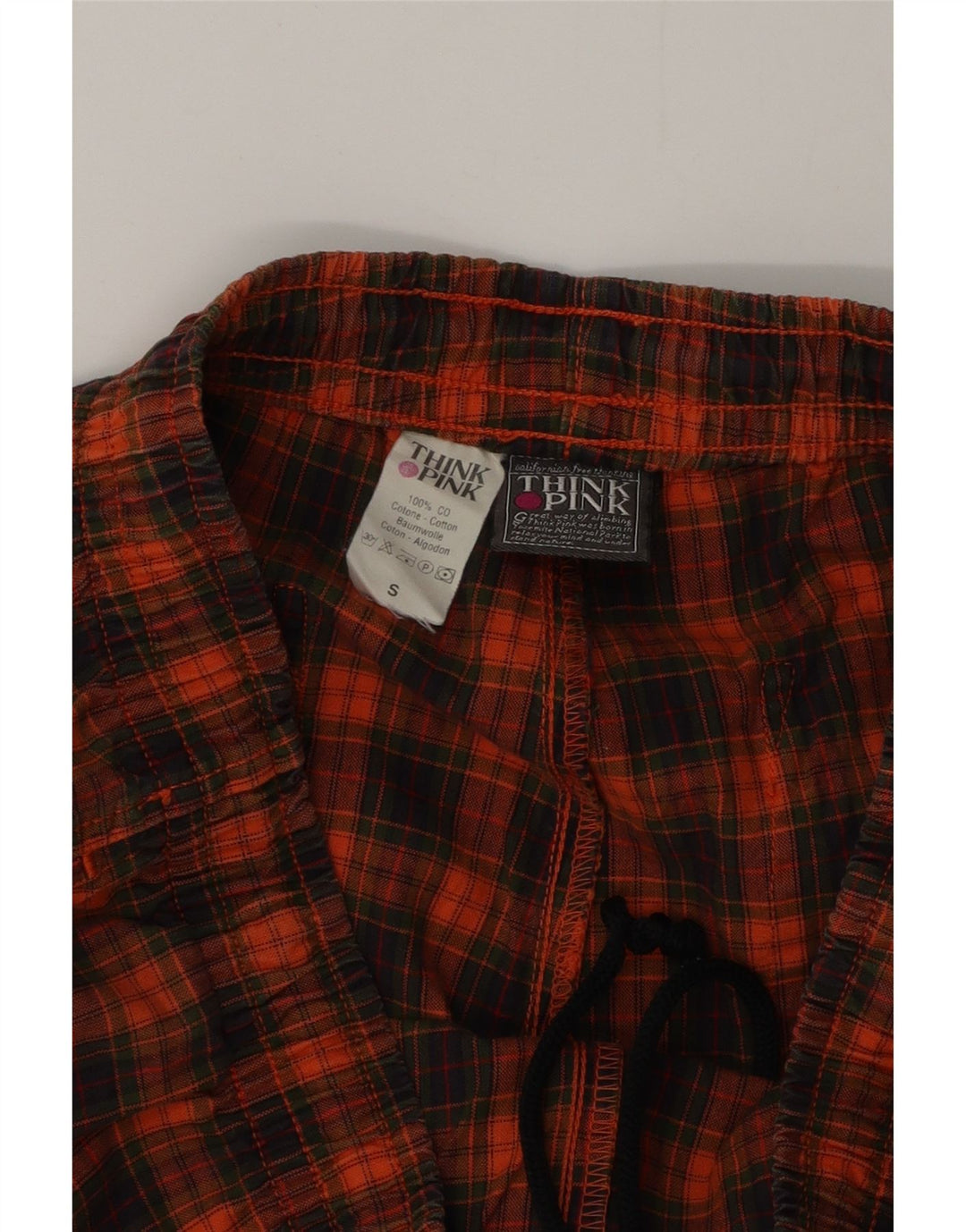 Pantaloni de trening cu grafică pentru bărbați Think Pink, bumbac cu carouri mici, portocalii