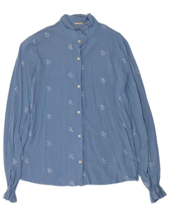Bluză Cămașă Vintage Femei IT 42 Medium Blue Floral Viscose