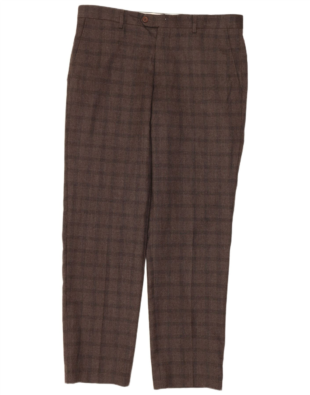MARKS & SPENCER Pantaloni de costum croiți pentru bărbați L34 L31 Maro Check