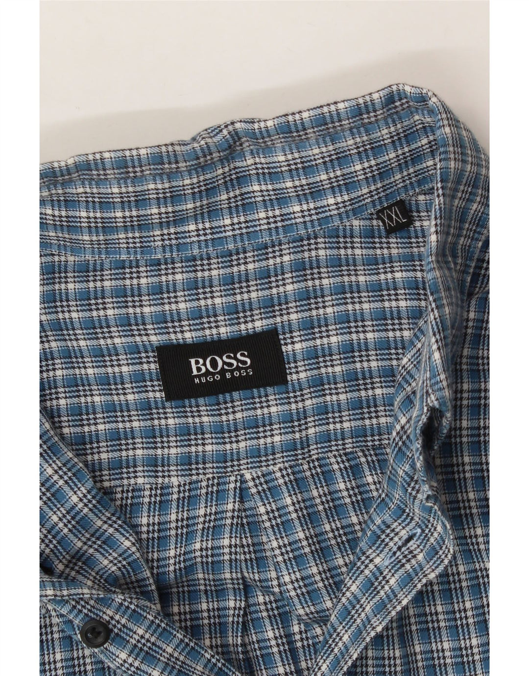 HUGO BOSS Mens Flannel Shirt 2XL Blue Check Cotton Vintage Hugo Boss and Second-Hand Hugo Boss from Messina Hembry 