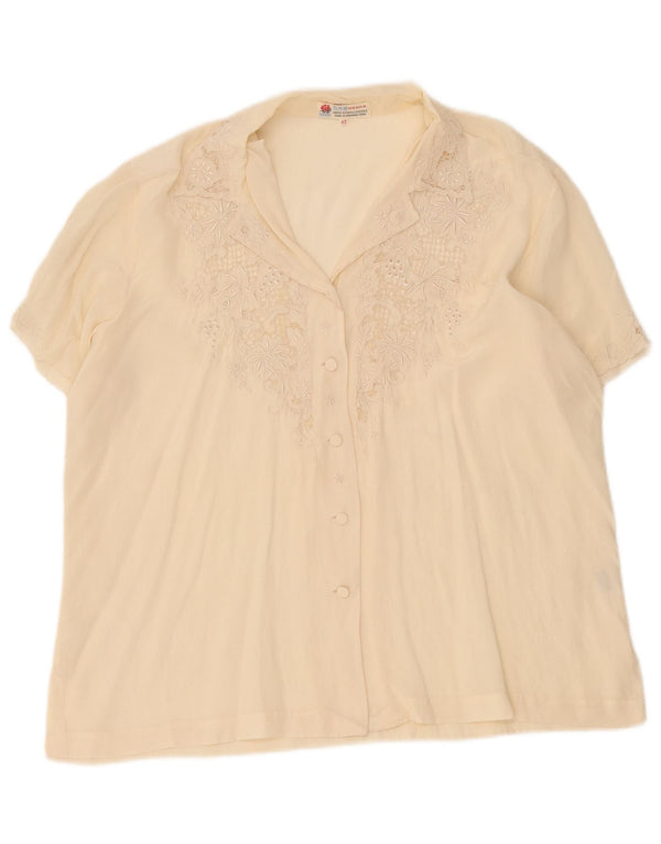 Bluză de cămașă cu mânecă scurtă pentru femei vintage IT 42 Mătase alb de culoare medie
