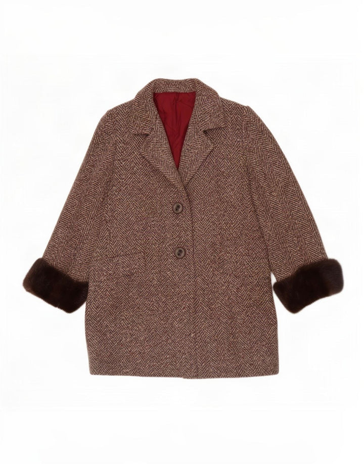Pardesiu vintage pentru femei UK 12 Medium Brown Herringbone
