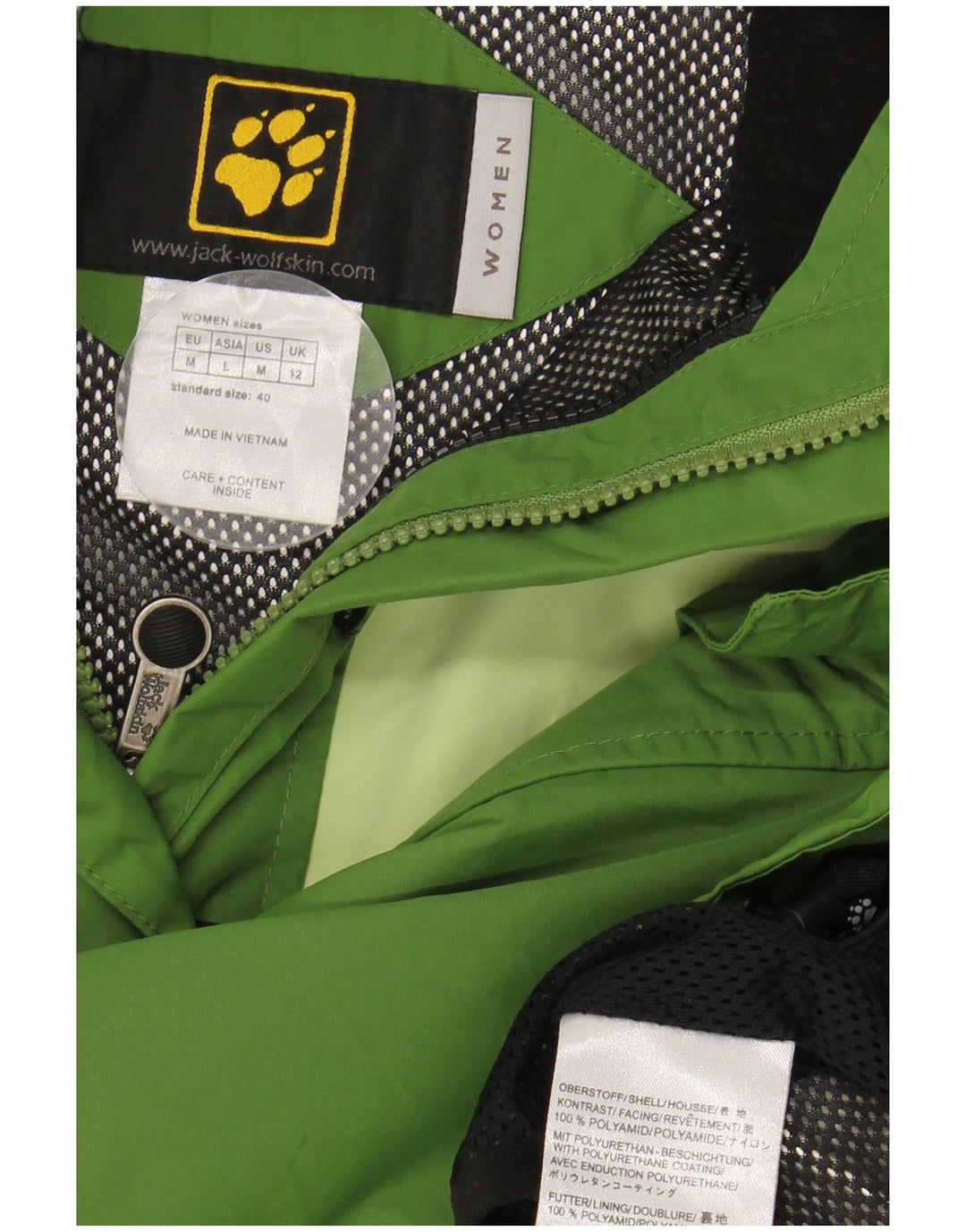 JACK WOLFSKIN Jachetă de ploaie cu glugă pentru femei UK 12 Medium Green Colorblock